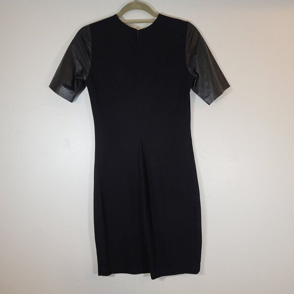 Vince Knit Sheath Knit Dress Short Leather Sleeves Black Size 2 - Picture 10 of 11